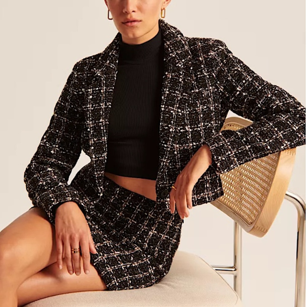 Abercrombie & Fitch Cropped Tweed Blazer New Plaid (Jacket Only)